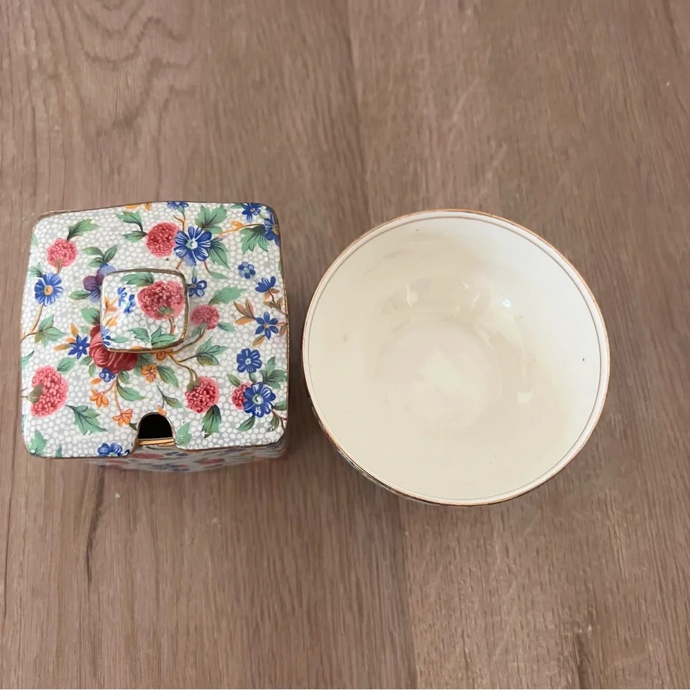 1934-50 Royal Winton Grimwades Old Cottage Jelly Sugar Jar With Lid & Bowl -RARE